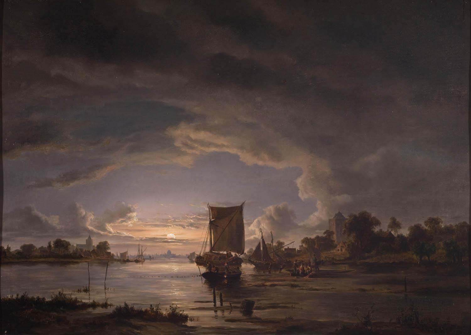 An Extensive River Scene with Sailboat